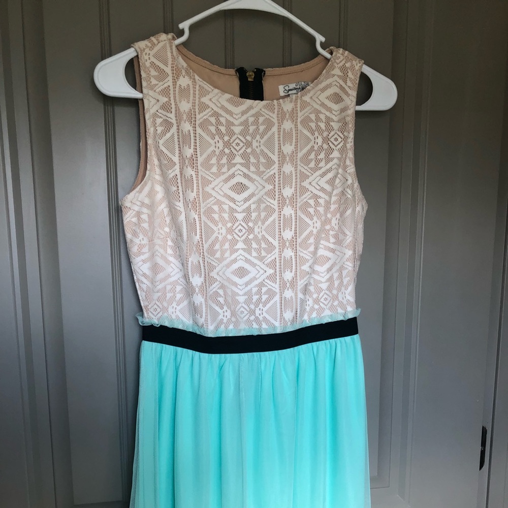 Teal and tan cocktail dress size 7